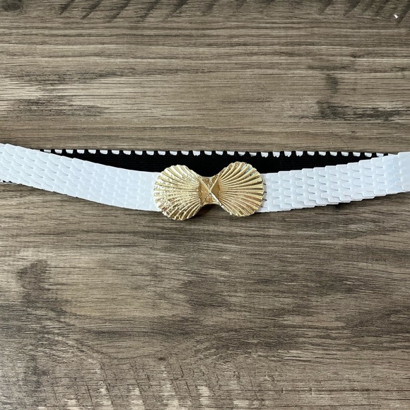 Vintage White Dragon Scale Metal Stretch Belt Gold Shell Buckle - Picture 2 of 9